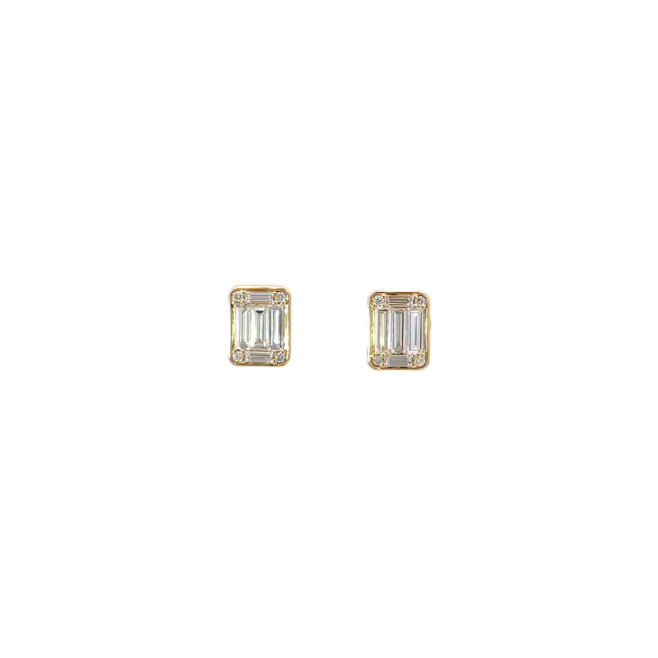 14K Yellow Gold Baguette Stud Earrings