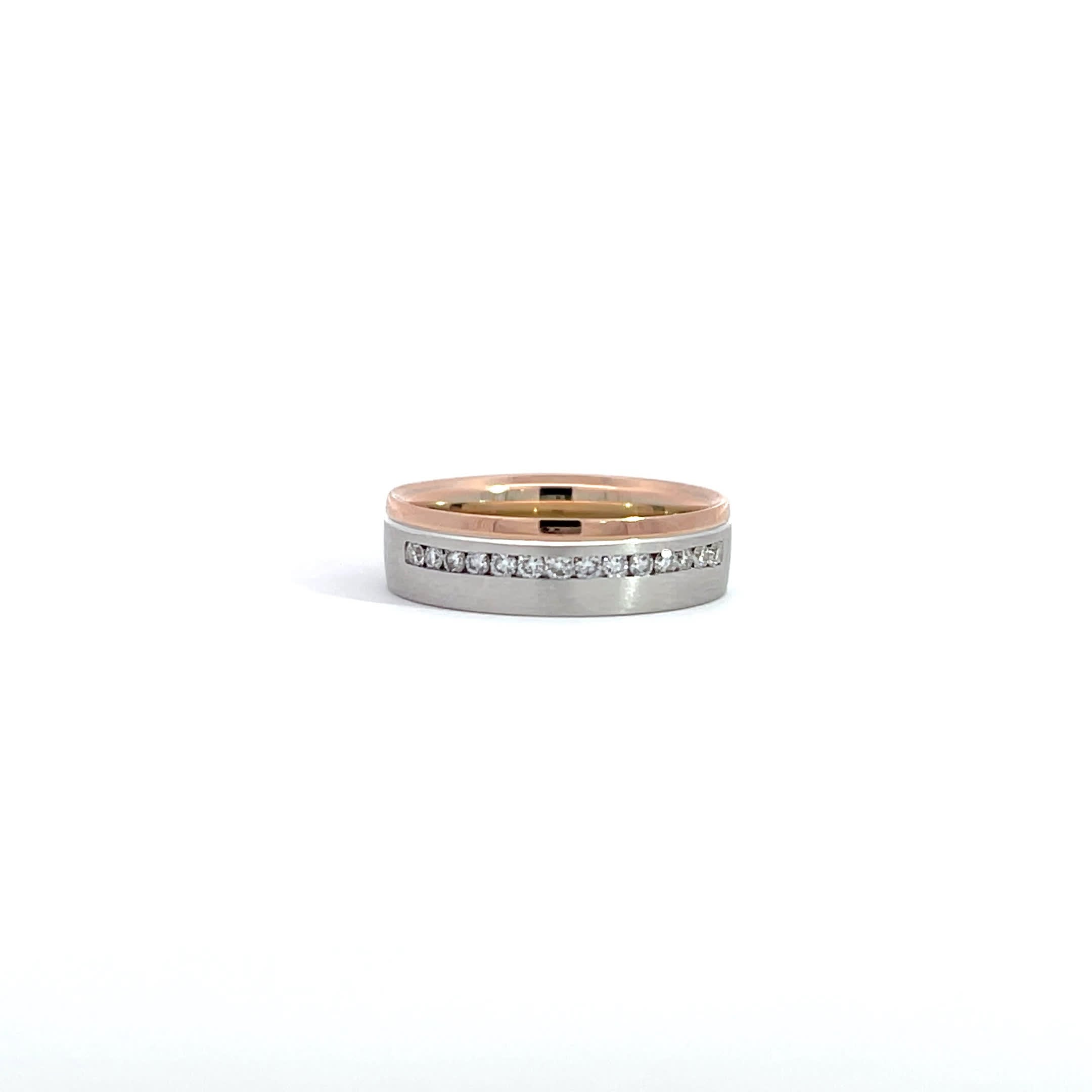 14K White Rose Gold Wedding Band with 14 Diamonds