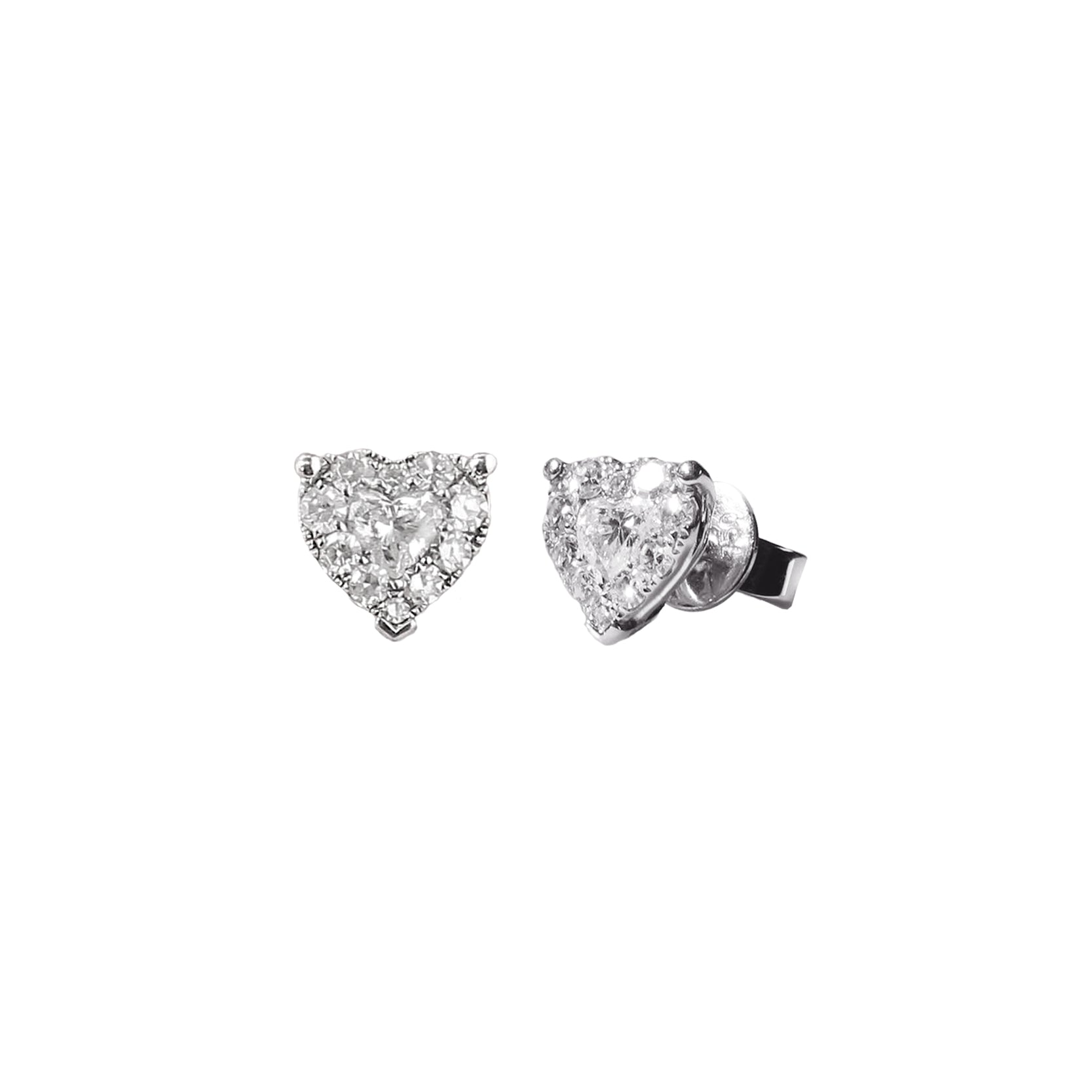 14K White Gold Heart-Shaped Cluster Illusion Stud Earrings with Heart-Shaped Diamond Center
