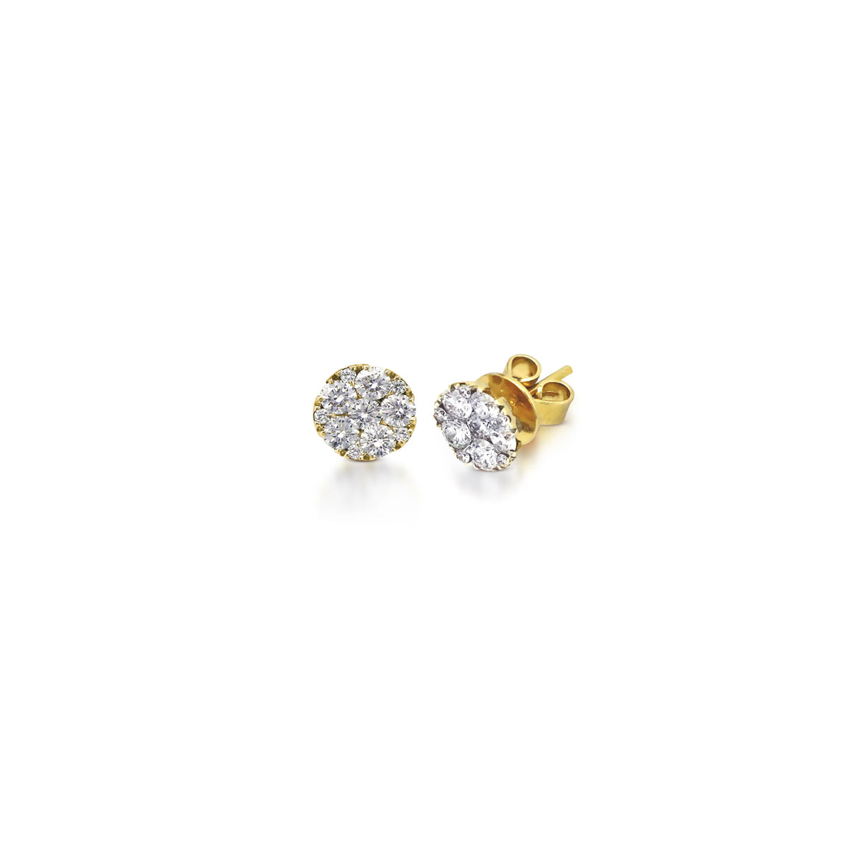 14K Yellow Gold Cluster Stud Earrings with Petal Setting