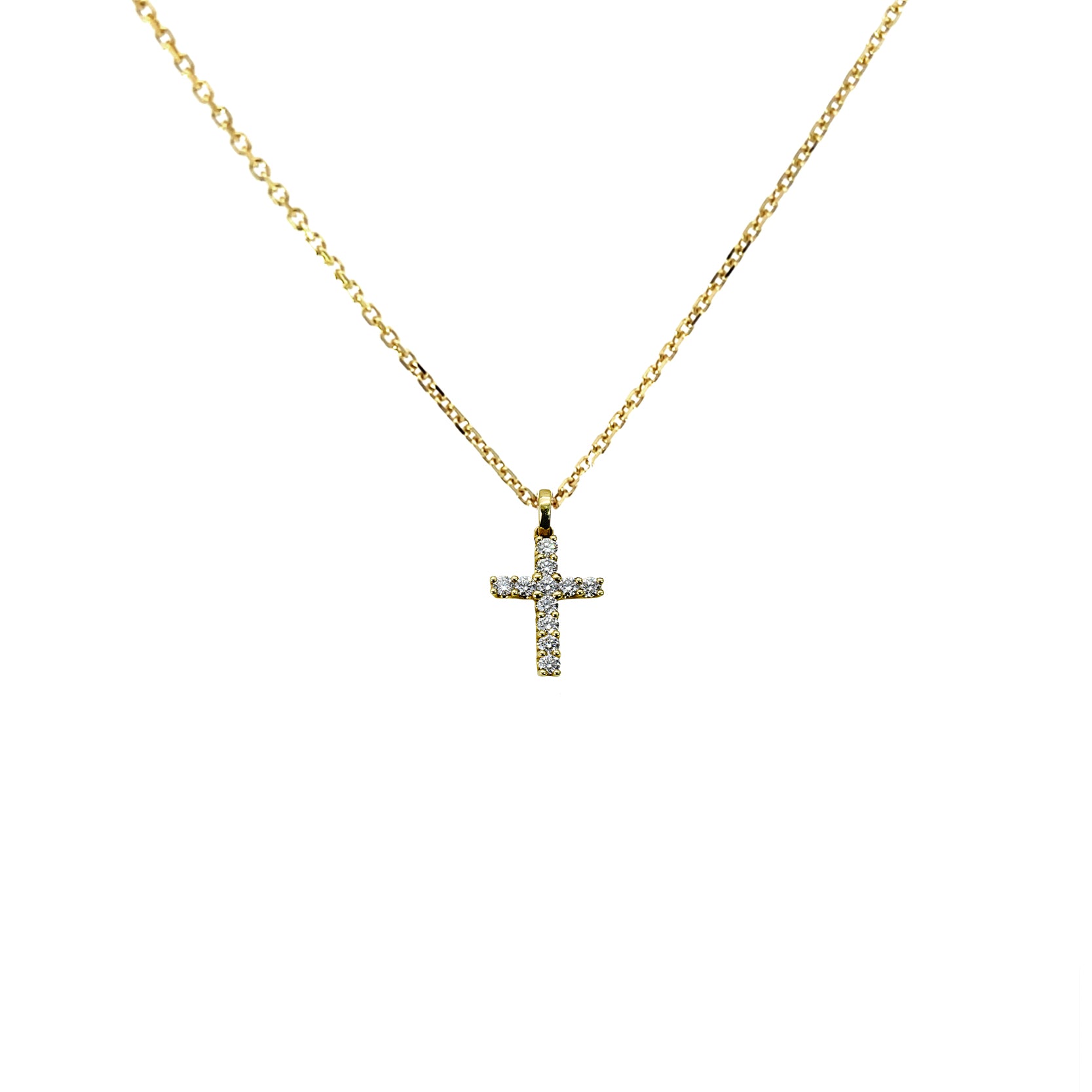14K Yellow Gold Diamond Cross Pendant with Bale