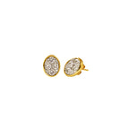 14K Yellow Gold Oval-Shaped Bezel Setting Illusion Stud Earrings