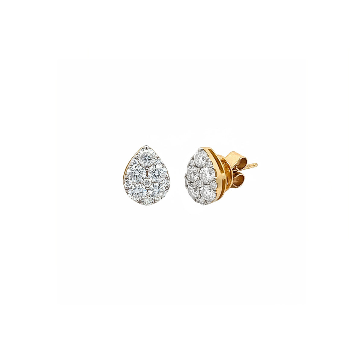 14K Yellow Gold Pear Shaped Illusion Diamond Cluster Stud Earrings