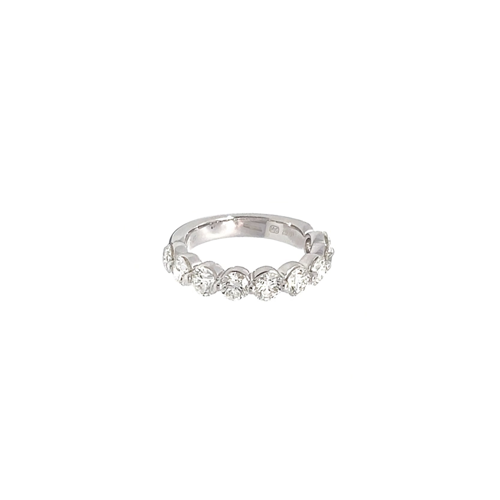 14K White Gold Half Eternity Diamond Ring in Beaded Shared Prong Setting
