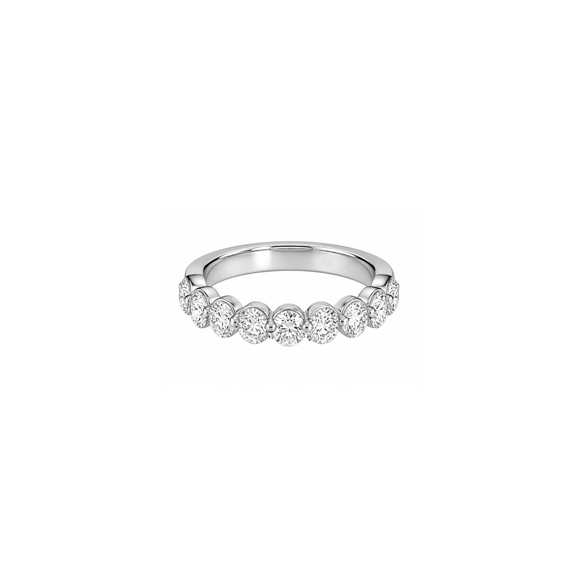14K White Gold Half Eternity Diamond Ring in Beaded Shared Prong Setting