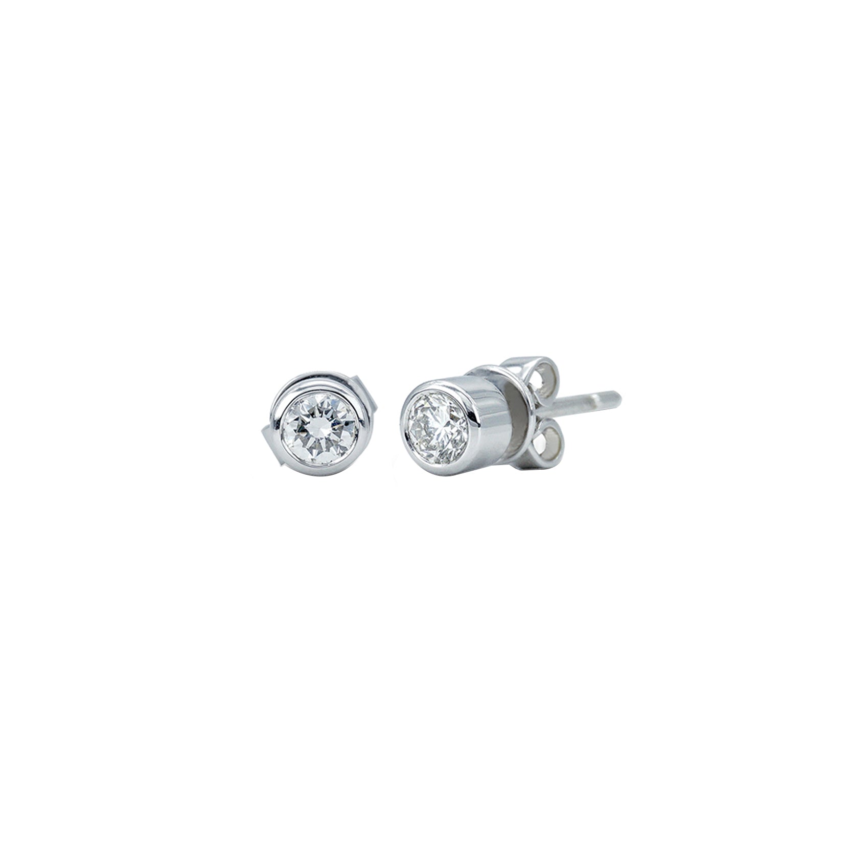 14K White Gold Bezel Set Diamond Stud Earrings