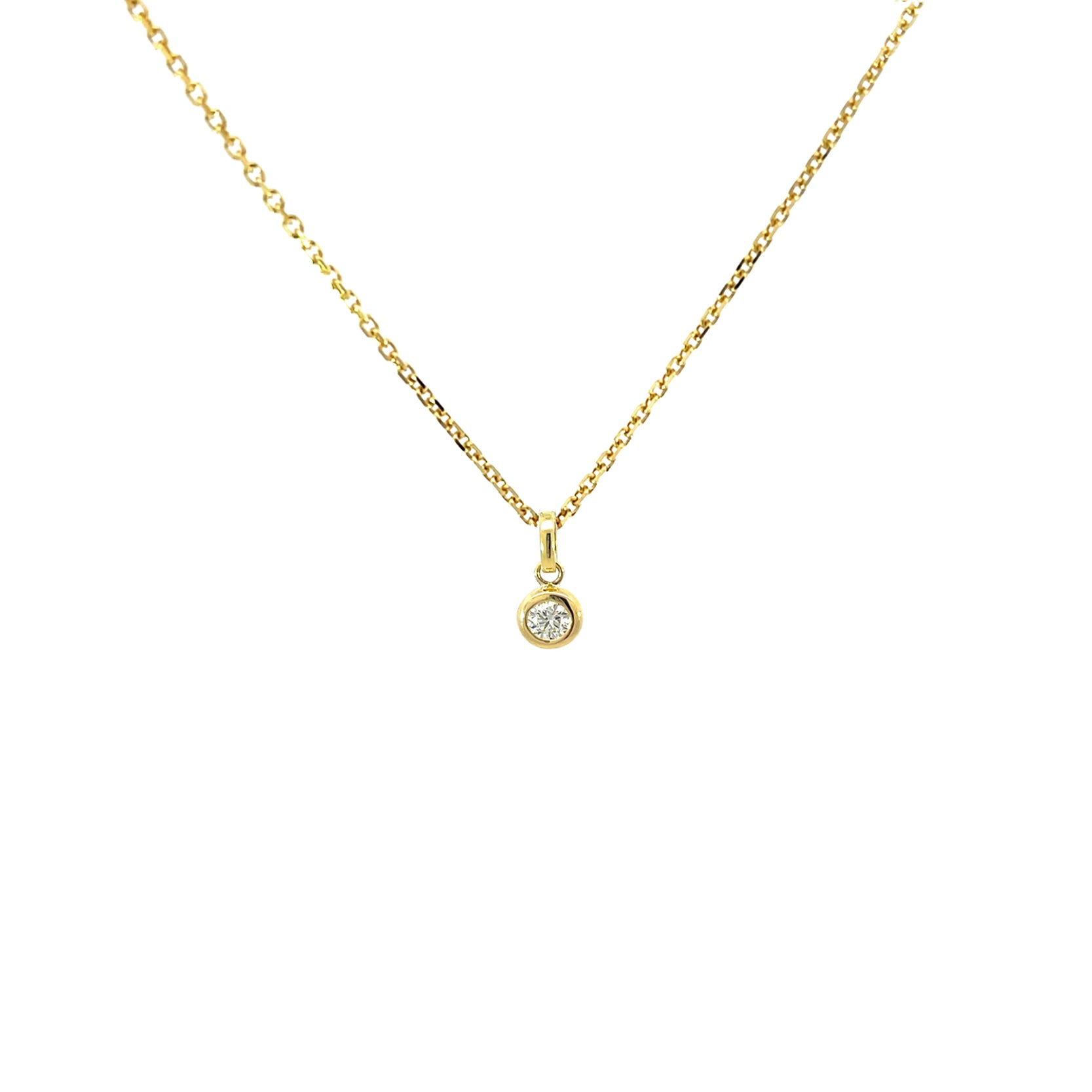 14K Yellow Gold Bezel Set Diamond Solitaire Pendant
