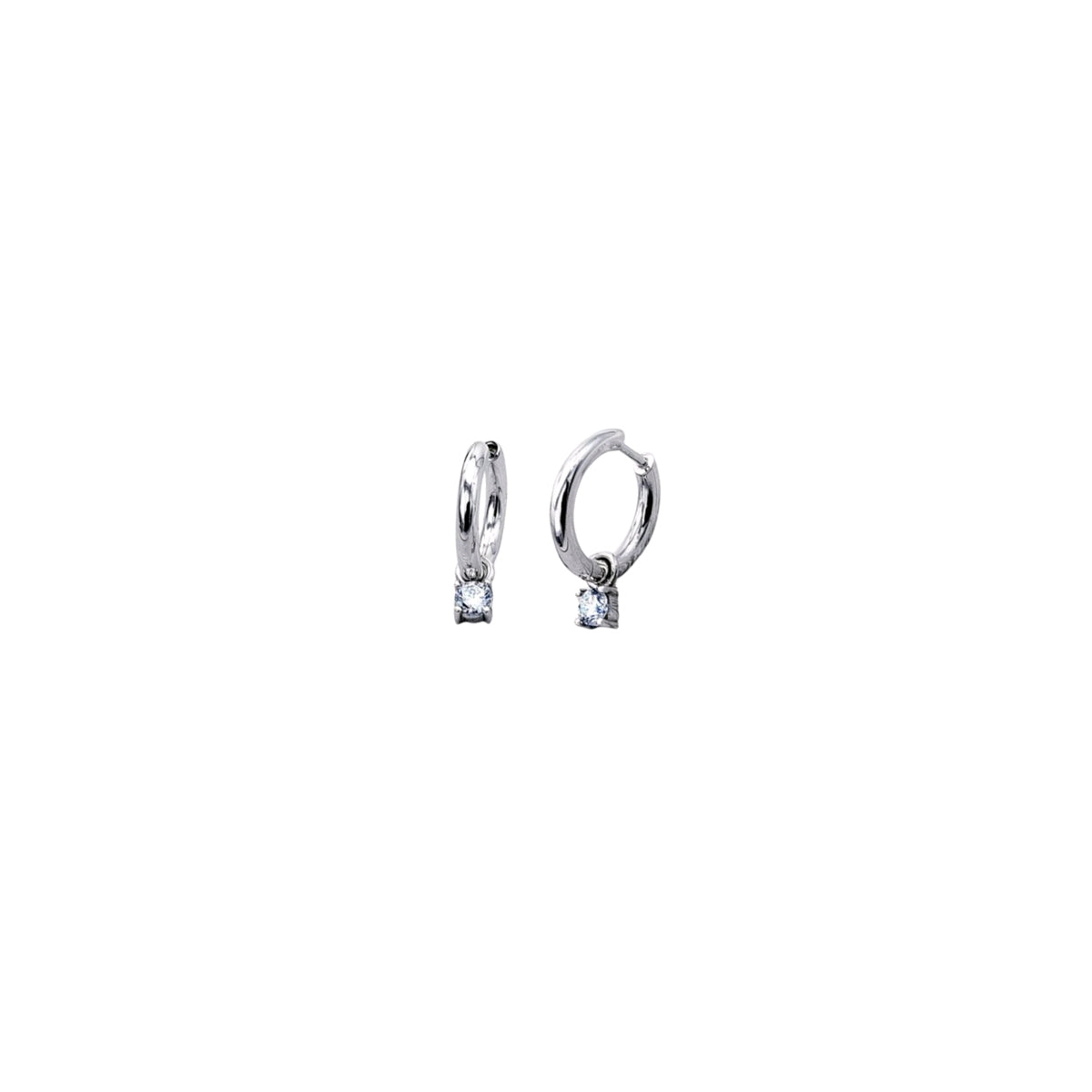 Minimalist 14K White Gold Hoop Earrings with 2 Diamonds