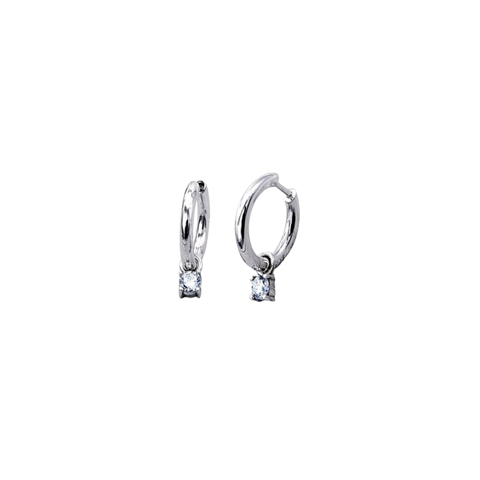 Minimalist 14K White Gold Hoop Earrings with 2 Diamonds