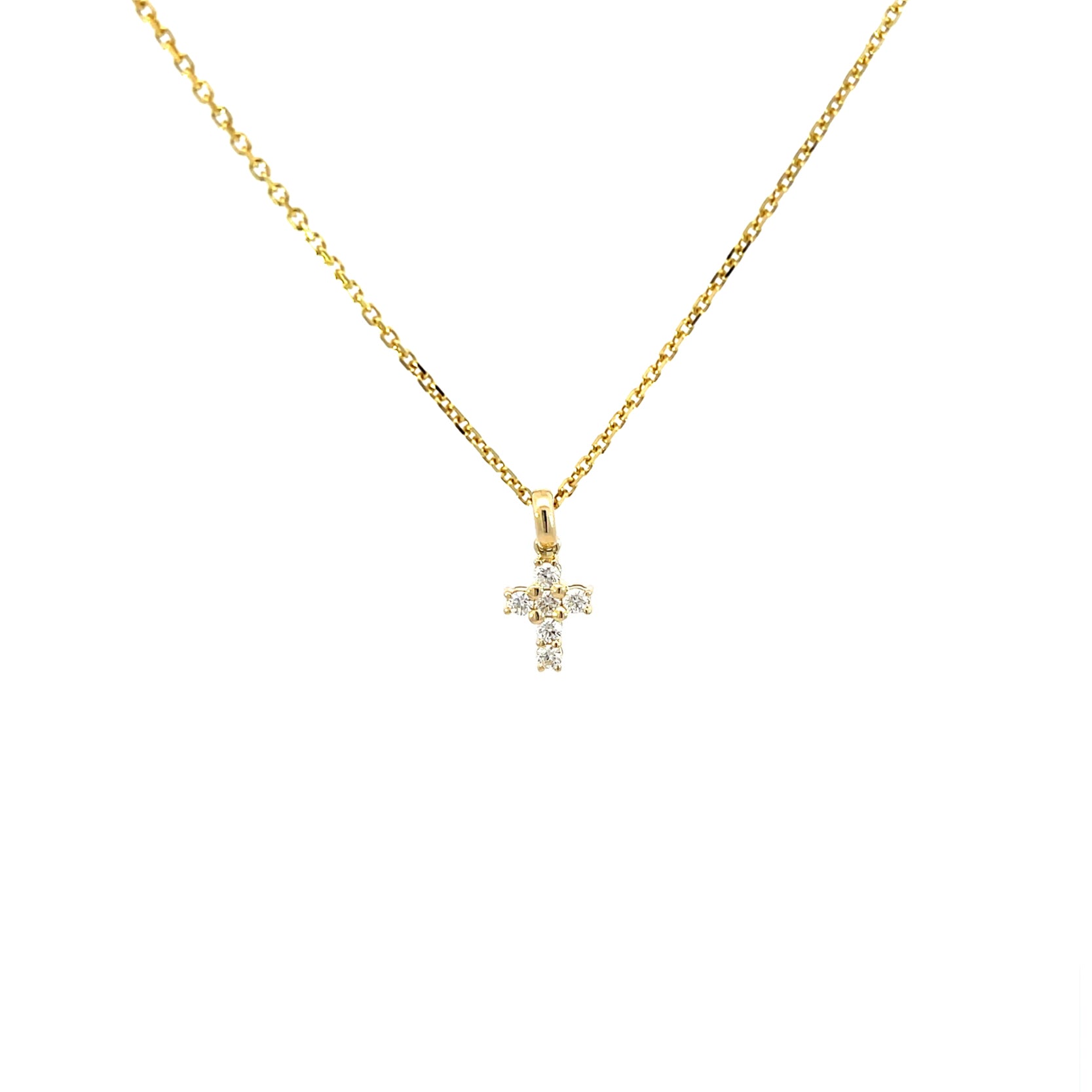 14K Yellow Gold Cross Pendant with Bale and 6 Diamonds