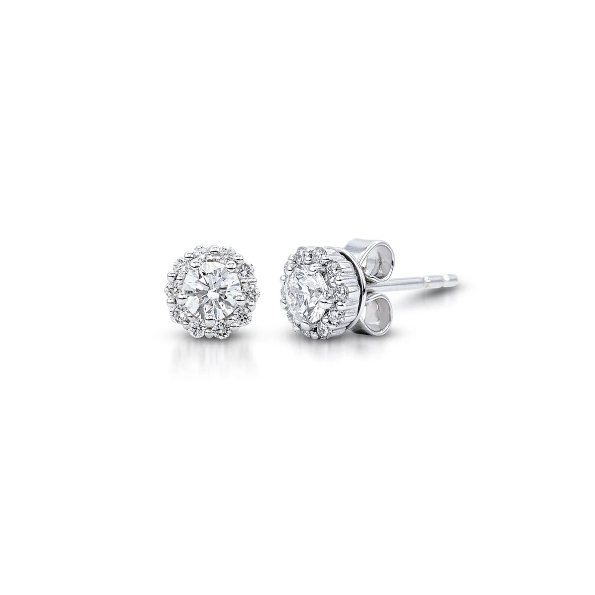 14K White Gold Floral Stud Earrings with 22 Diamonds