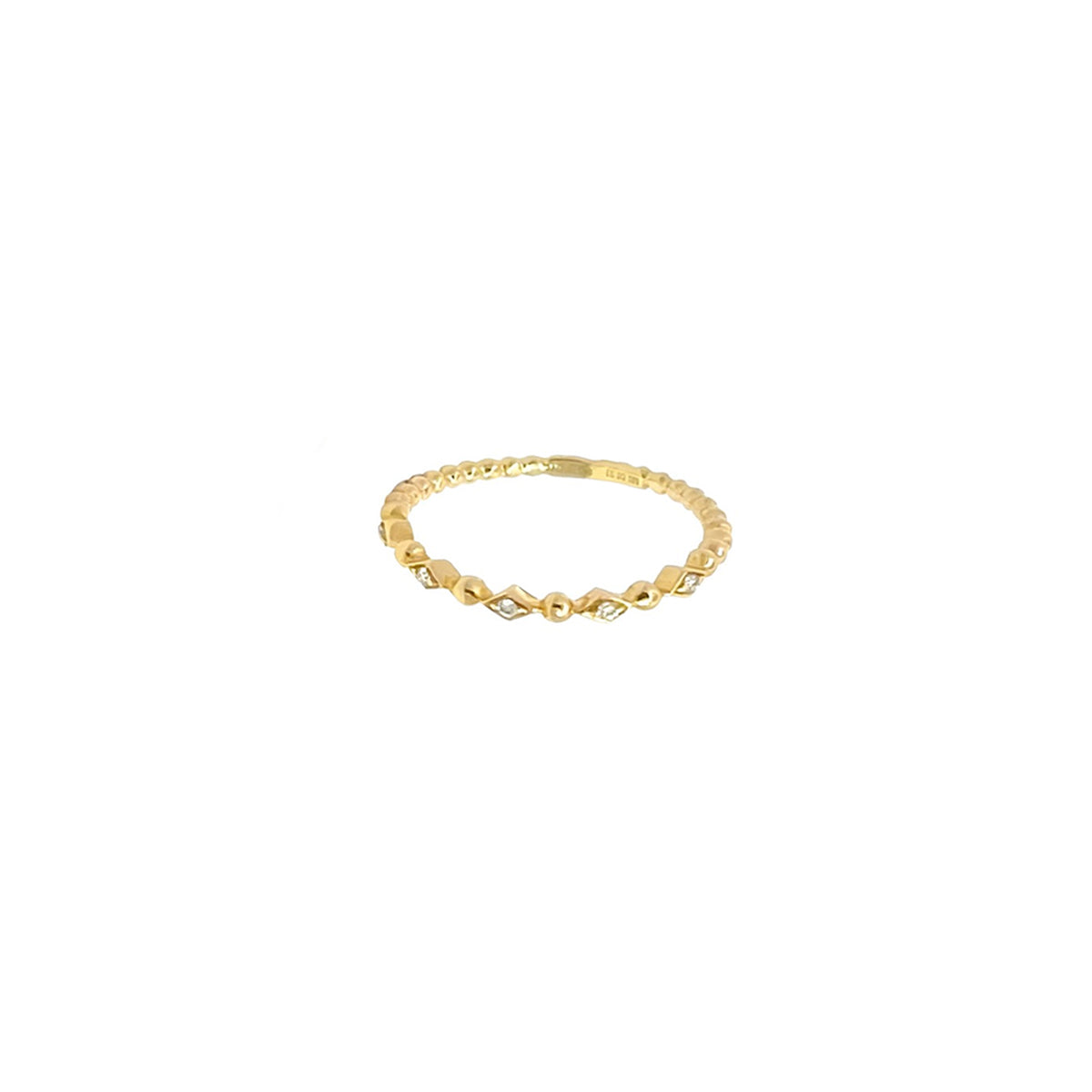14K Yellow Gold Beaded Ring with 5 Diamonds