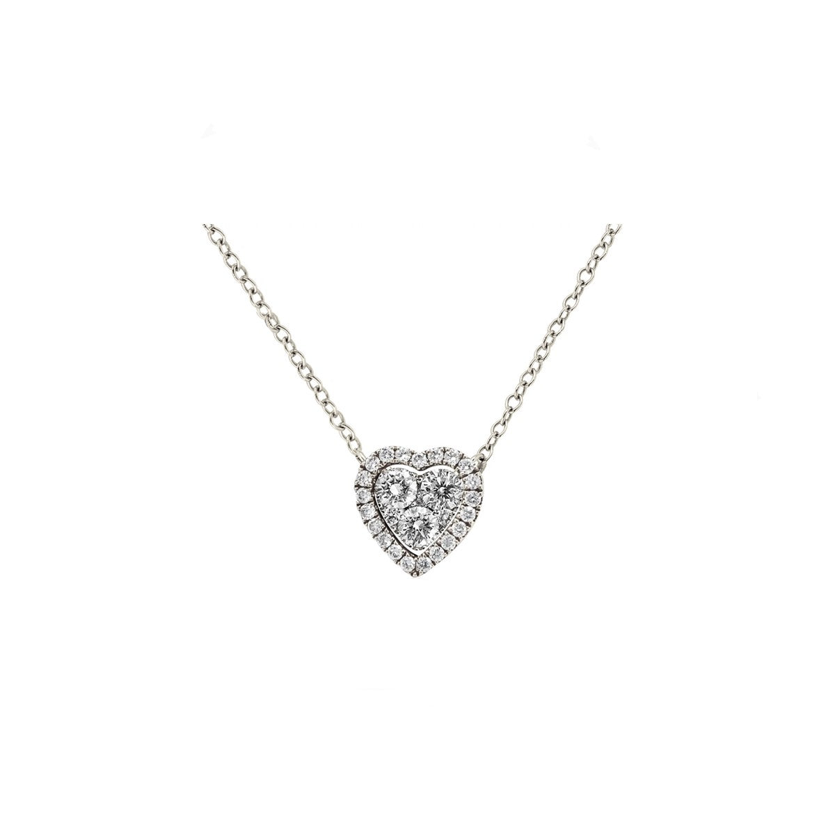 14K White Gold Double Heart Pendant with 27 Diamonds