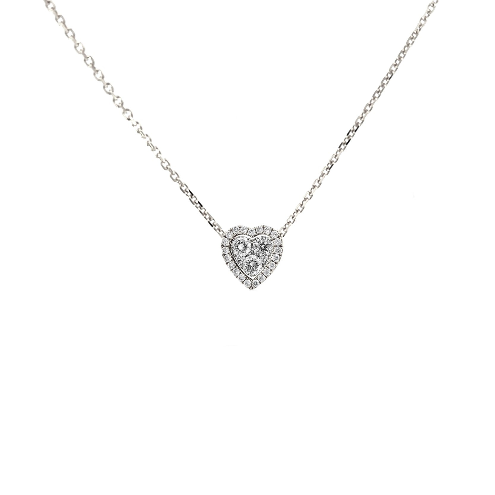 14K White Gold Double Heart Pendant with 27 Diamonds