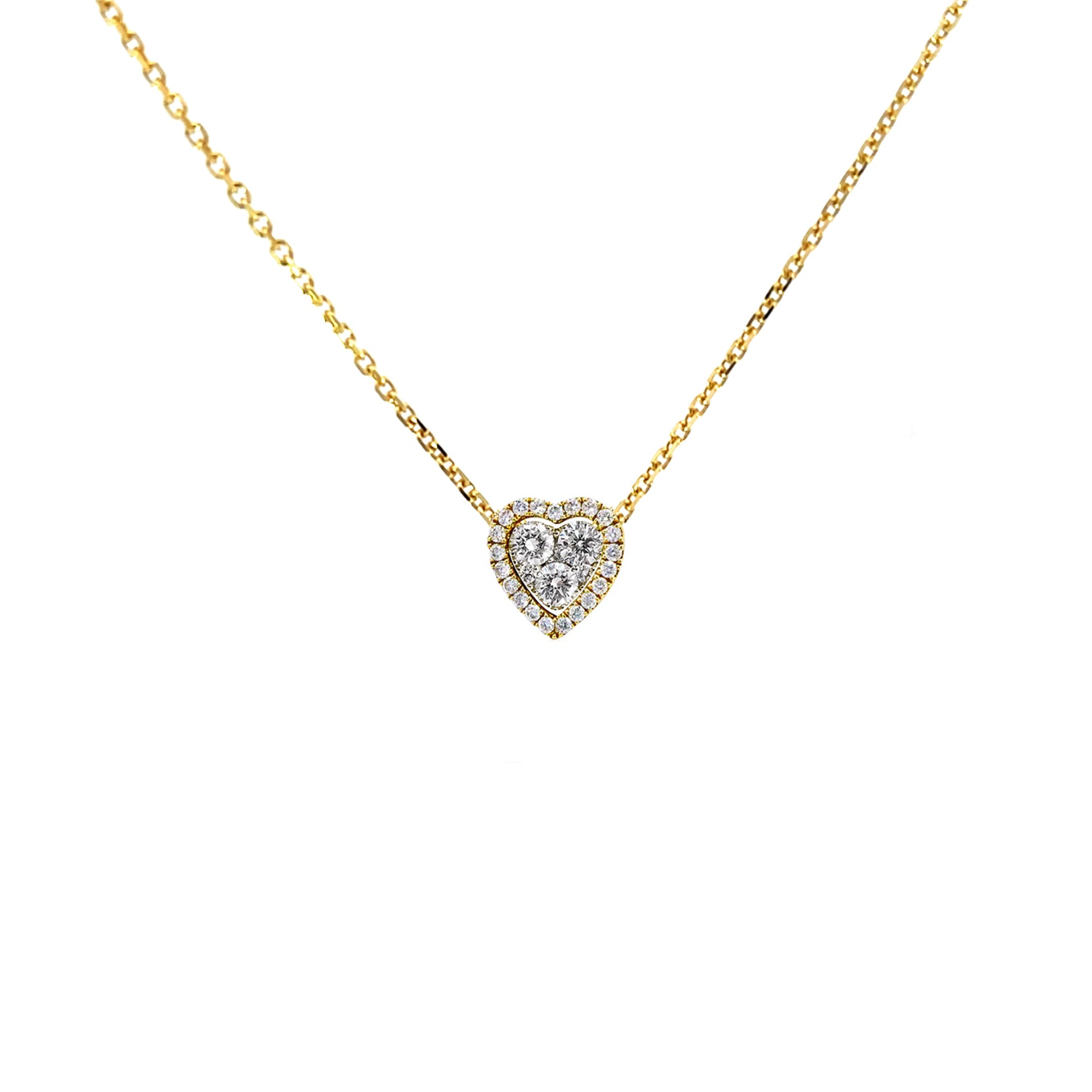 14K Yellow Gold Double Heart Pendant with 27 Diamonds