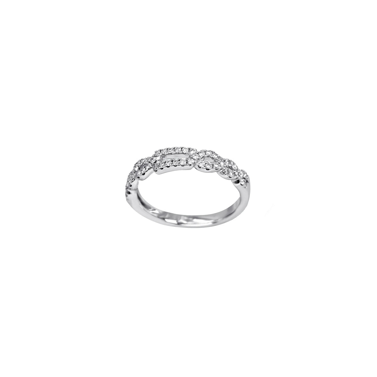 14K White Gold Half Infinity Braided Ring with 46 Diamonds