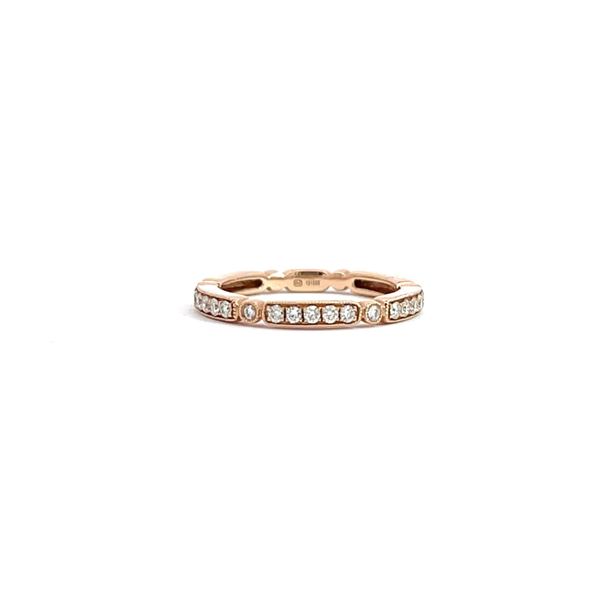 14K Rose Gold Geometric Eternity Diamond Ring with Migrain Detailing