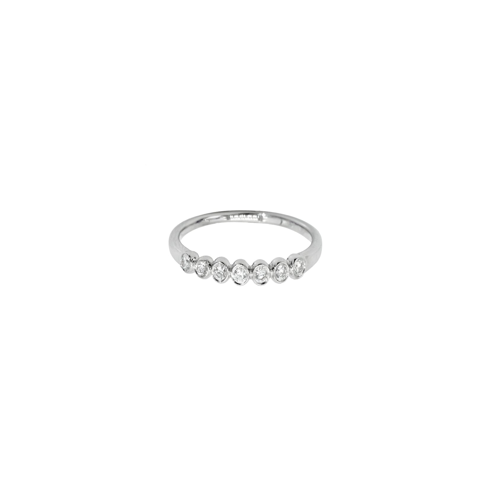 14K White Gold Beaded Bezel Set Ring with 7 Diamonds