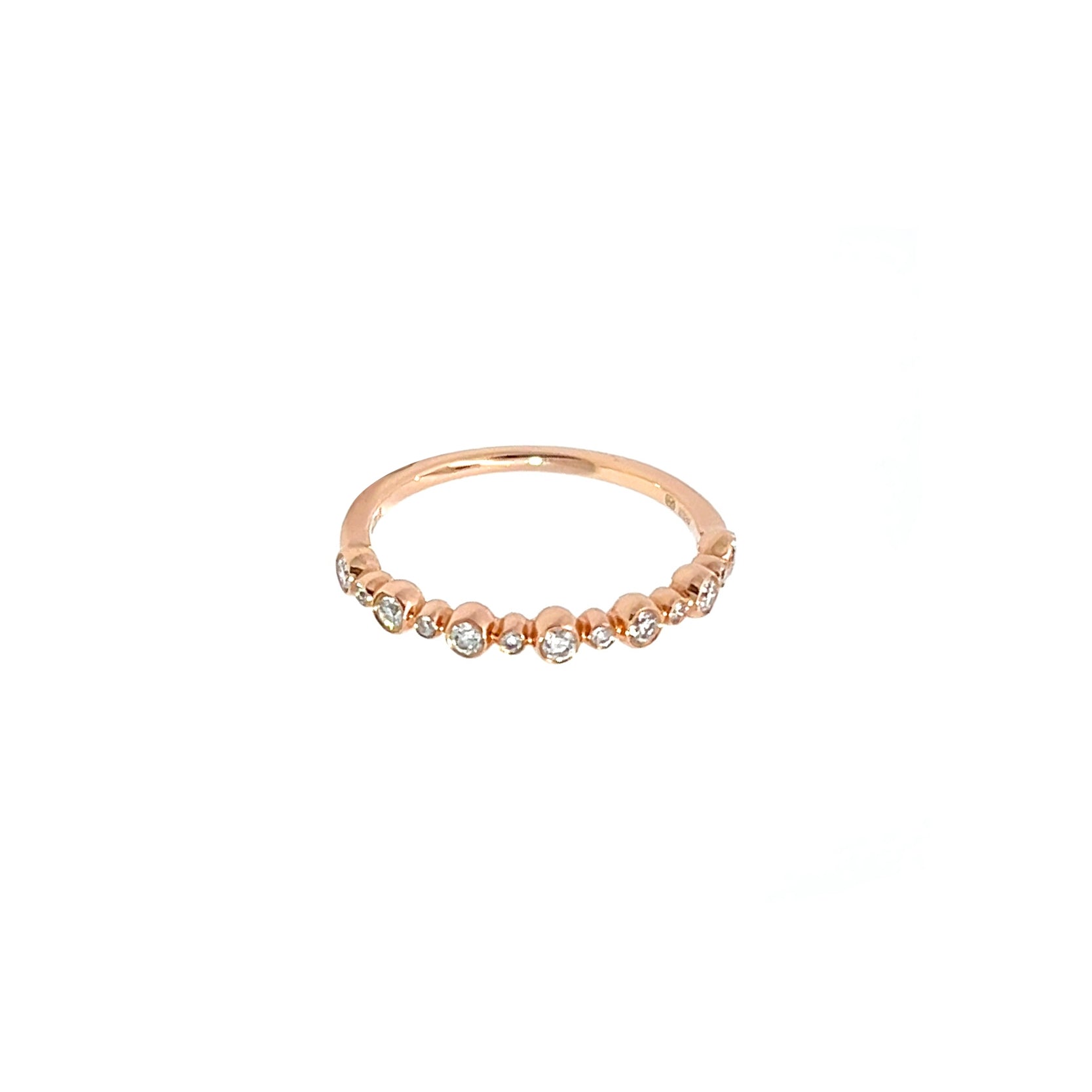 14K Rose Gold Half Eternity Beaded Bezel Set Ring with 13 Diamonds