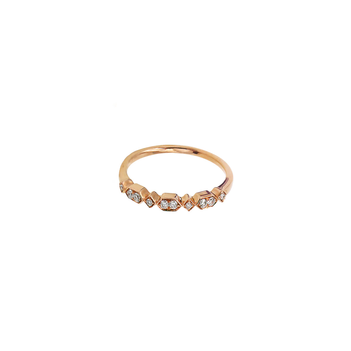 14K Rose Gold Ring with Geometric Motifs and 10 Diamonds