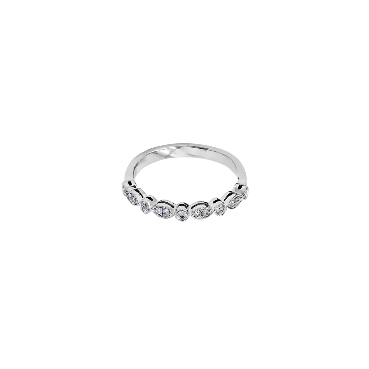 14K White Gold Half Eternity Diamond Ring with Round and Marquise Motifs