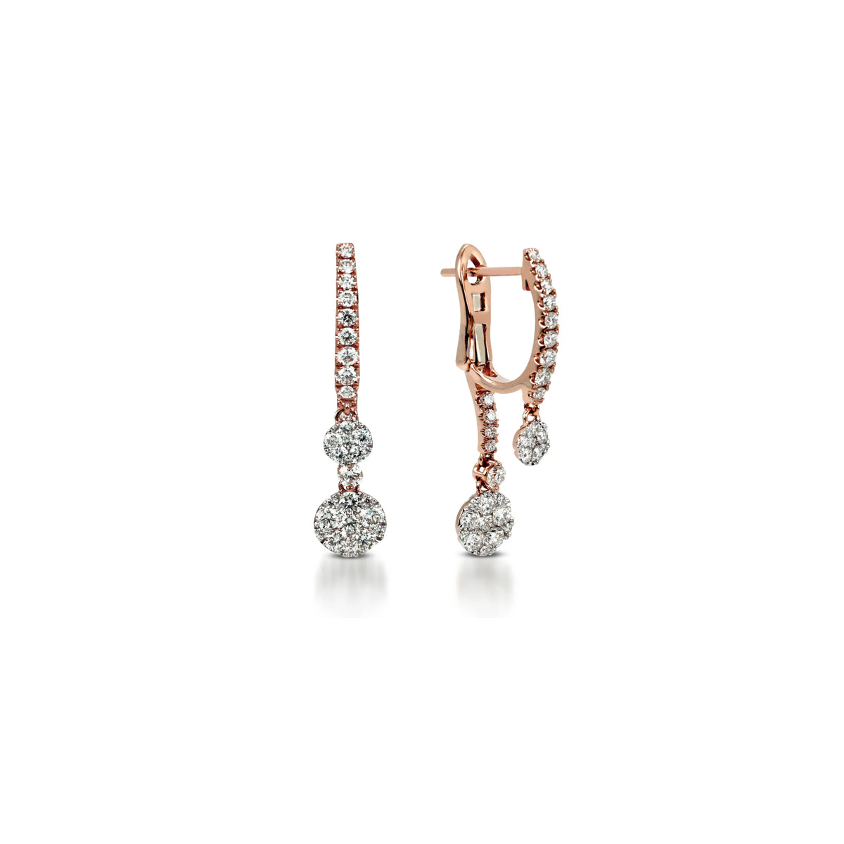 14K Rose Gold Layered Diamond Drop Latch Back Earrings