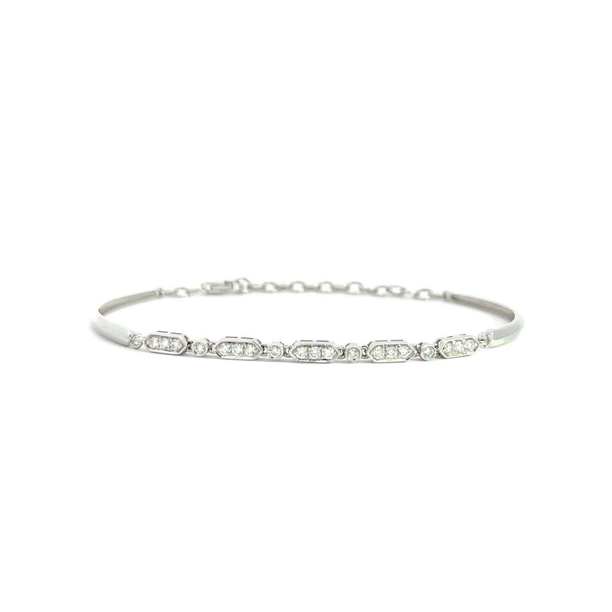 14K White Gold Geometric Bar and Chain Bracelet with 19 Diamonds