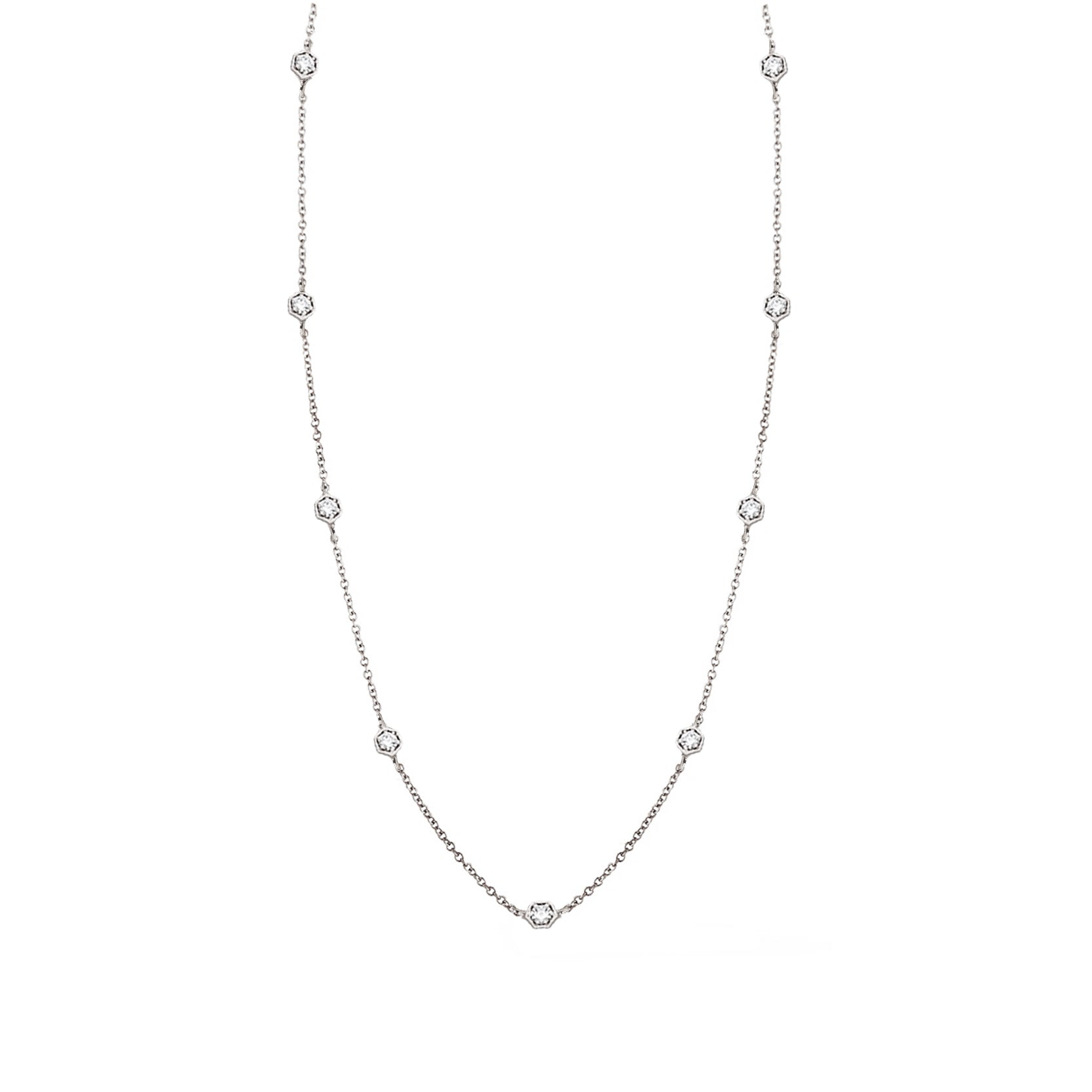 14K White Gold Hexagonal Setting Diamond Satellite Necklace