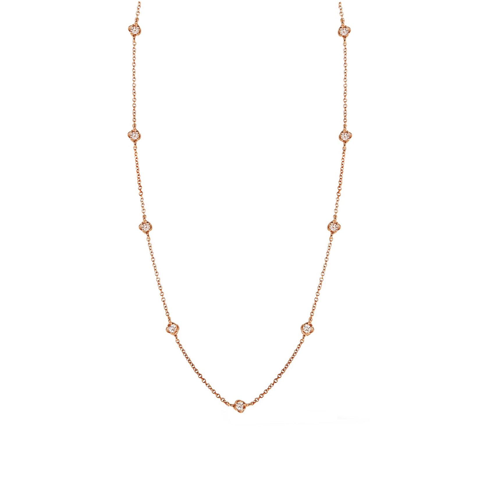 14K Rose Gold Petal Setting Diamond Satellite Necklace