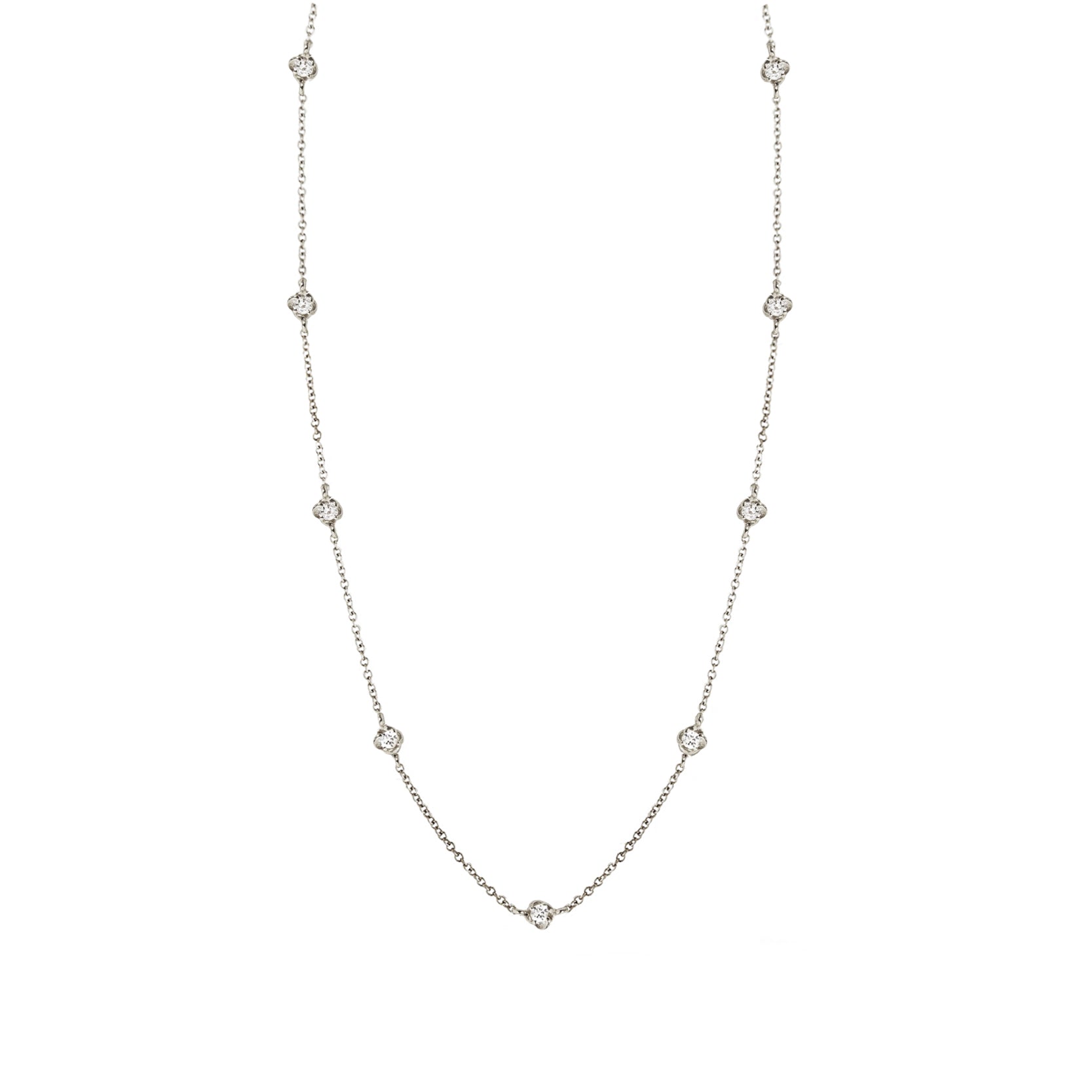 14K White Gold Petal Setting Diamond Satellite Necklace