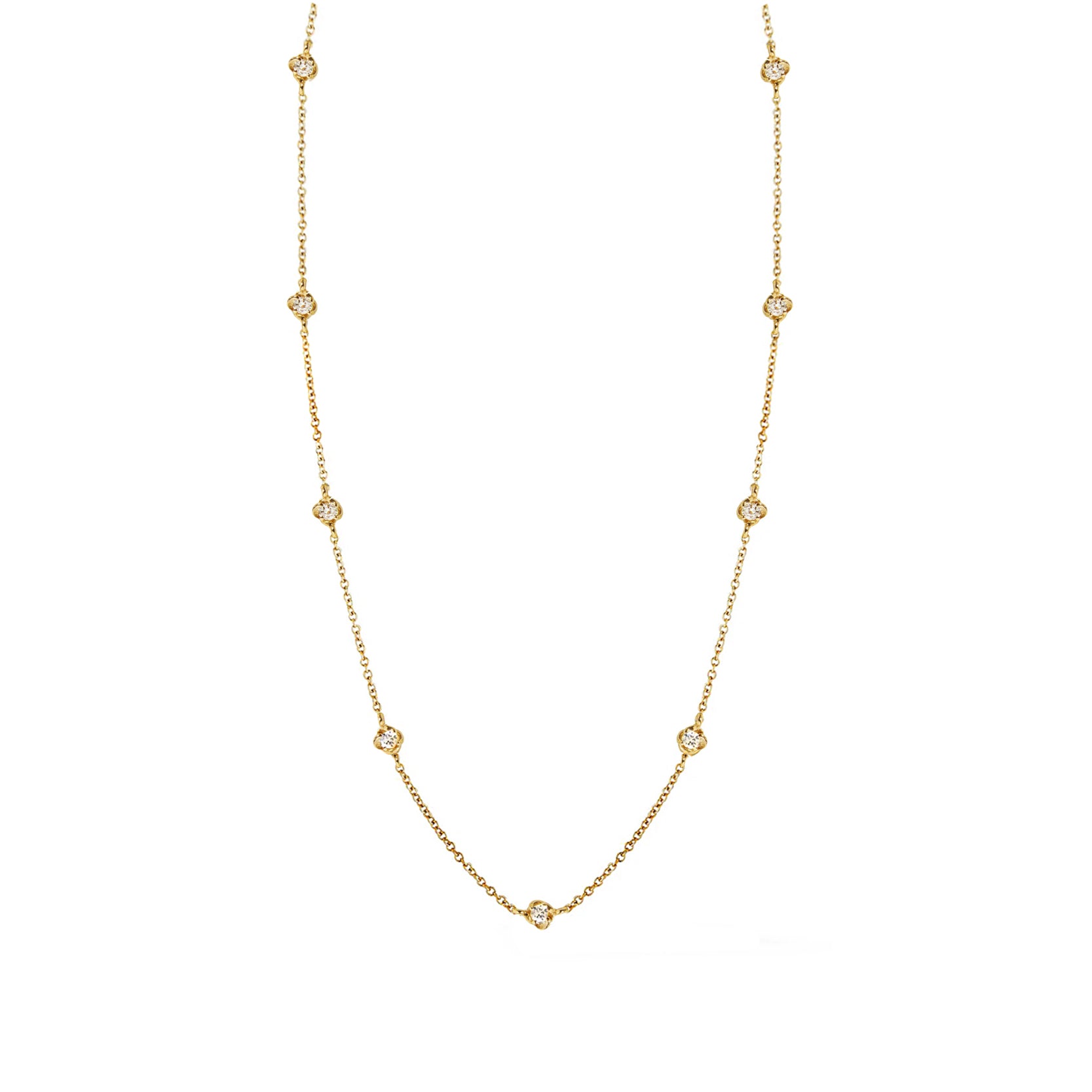 14K Yellow Gold Petal Setting Diamond Satellite Necklace