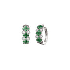 14K White Gold Huggie Hoop Earrings with 30 Emeralds and 8 Diamonds