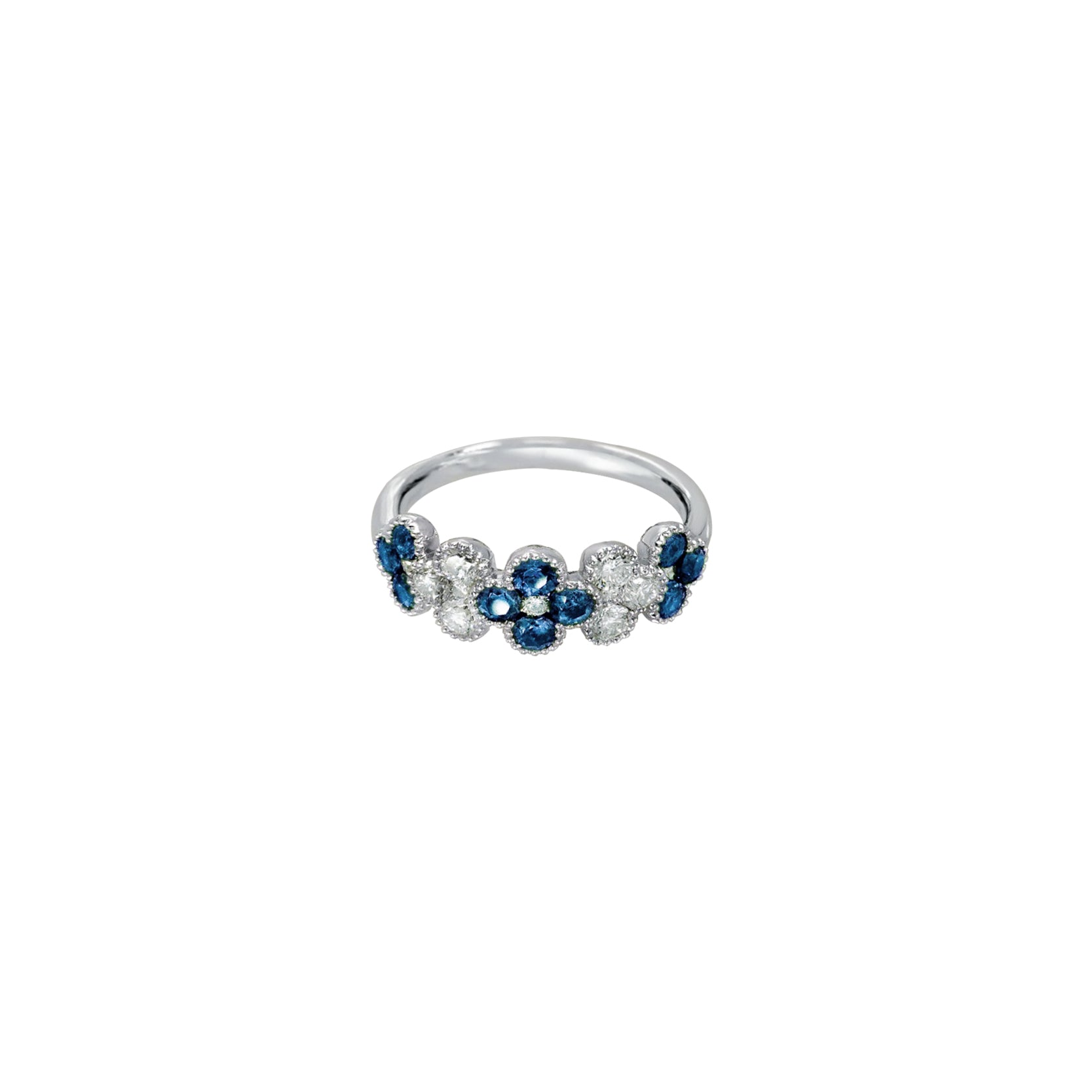 14K White Gold Diamond and Sapphire Half Eternity Clover Ring