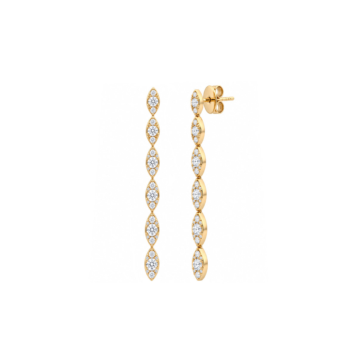 14K Yellow Gold Tiered Marquise Motif Diamond Earrings
