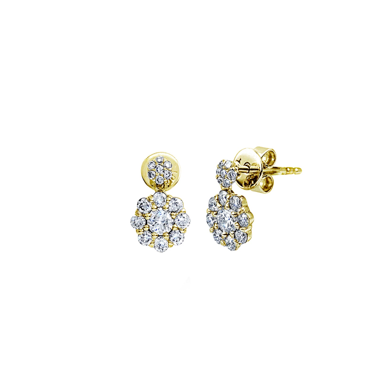 14K Yellow Gold Diamond Rosette Drop Earrings
