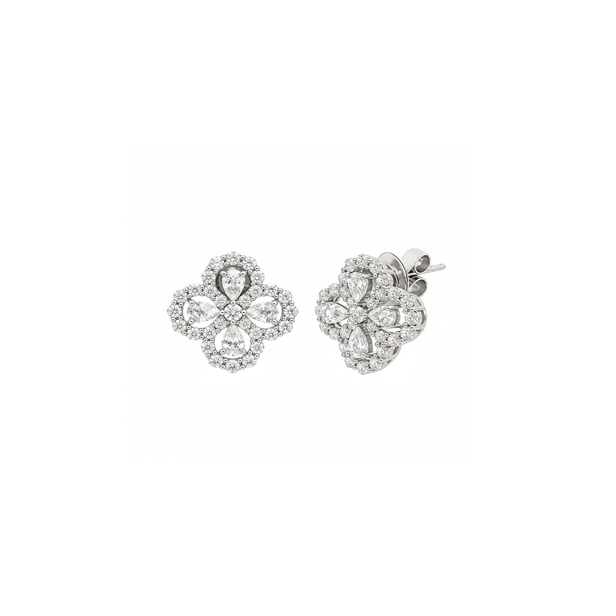 14K White Gold Floral Lace Illusion Diamond Stud Earrings