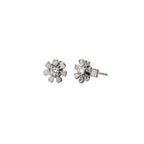 14K White Gold Flower Petal Studs with Diamond Center