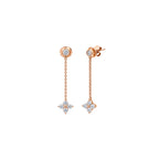 14K Rose Gold Dangling Chain and Diamond Star Cluster Earrings