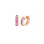 14K Rose Gold Thin-Set Pink Sapphire and Diamond Hinged Hoop Earrings
