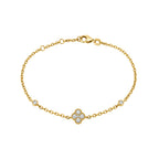 14K Yellow Gold Chain Bracelet with Diamond Clover Cluster and Bezel Set Diamonds
