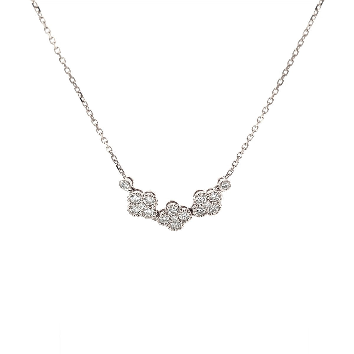 14K White Gold Triple Clover Diamond Pendant Necklace
