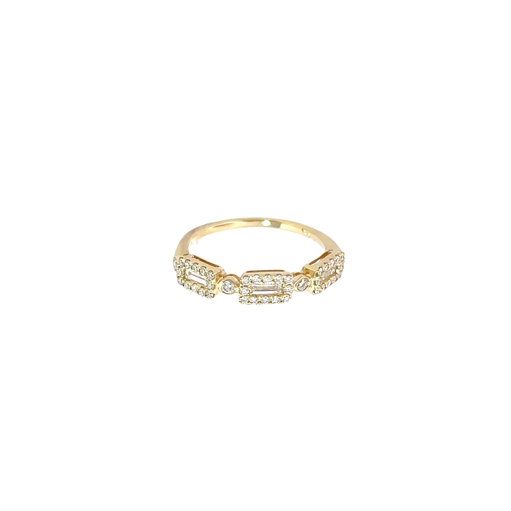 14K Yellow Gold Triple Halo and Baguette Cut Diamond Ring