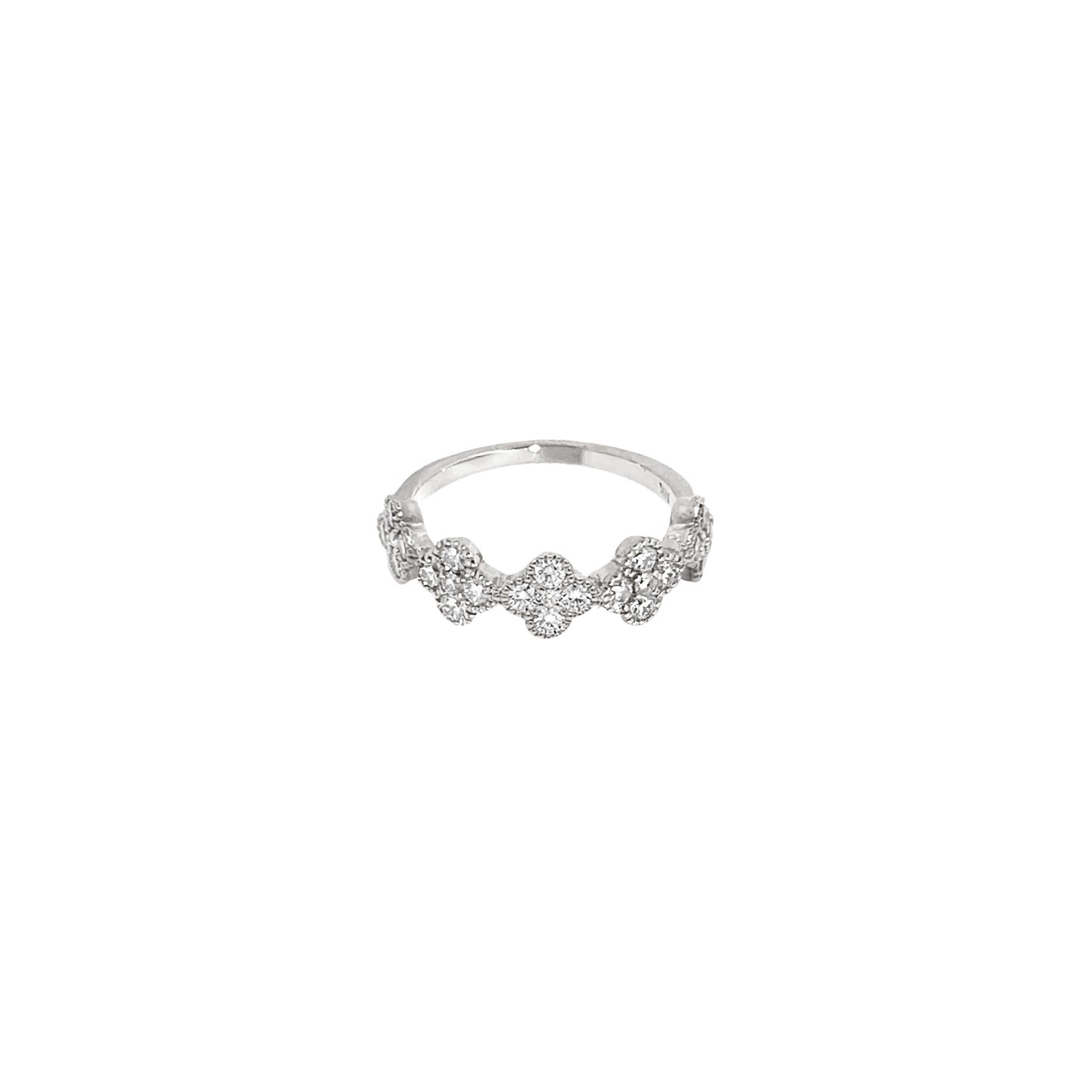 14K White Gold Diamond Clover Cluster Half-Eternity Ring