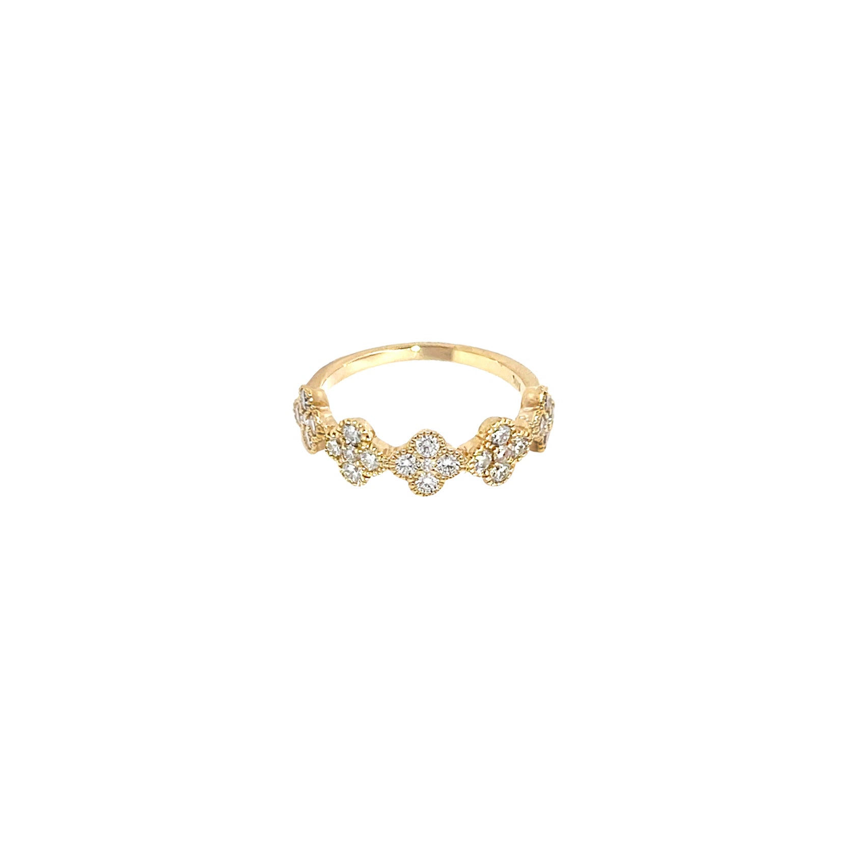 14K Yellow Gold Diamond Clover Cluster Half-Eternity Ring