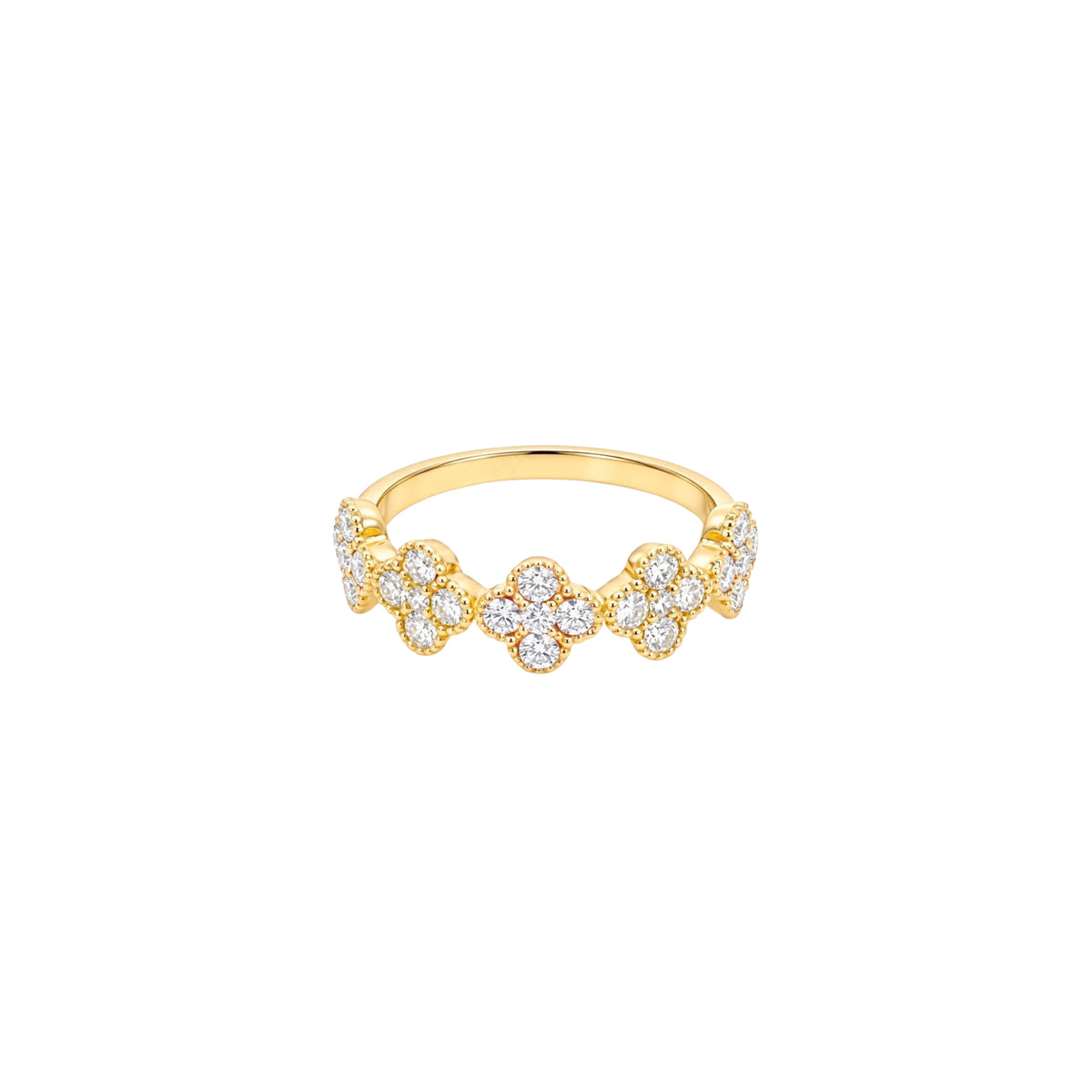 14K Yellow Gold Diamond Clover Cluster Half-Eternity Ring