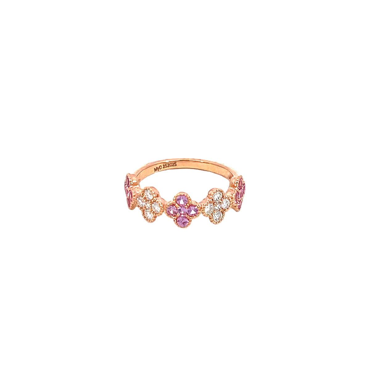 14K Rose Gold Pink Sapphire and Diamond Clover Cluster Half-Eternity Ring