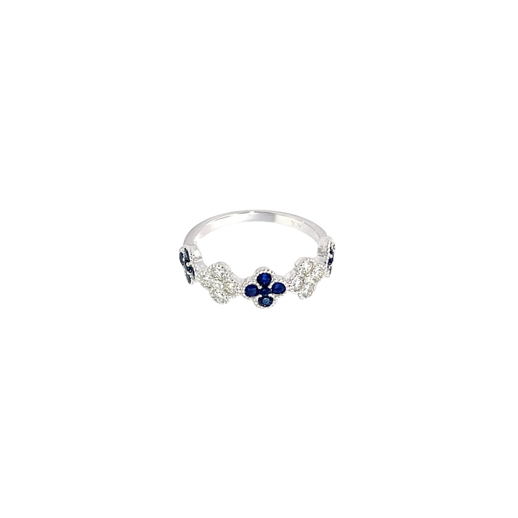 14K White Gold Sapphire and Diamond Clover Cluster Half-Eternity Ring