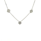 14K White Gold Chain Necklace with 3 Diamond Clover Clusters