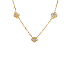 14K Yellow Gold Chain Necklace with 3 Diamond Clover Clusters