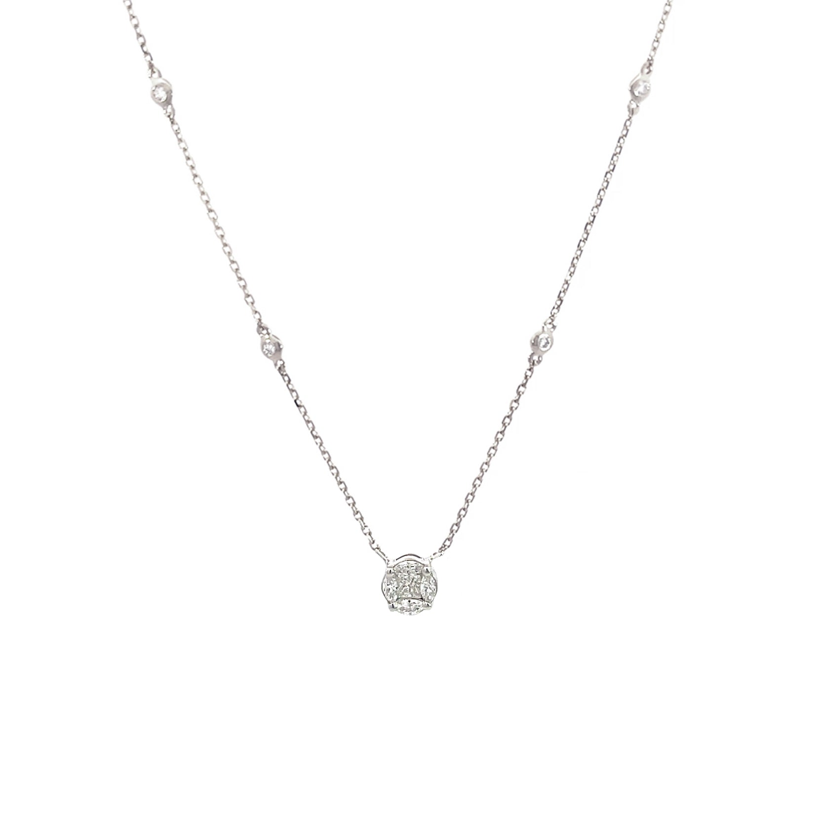 14K White Gold Round Illusion Pendant Necklace
